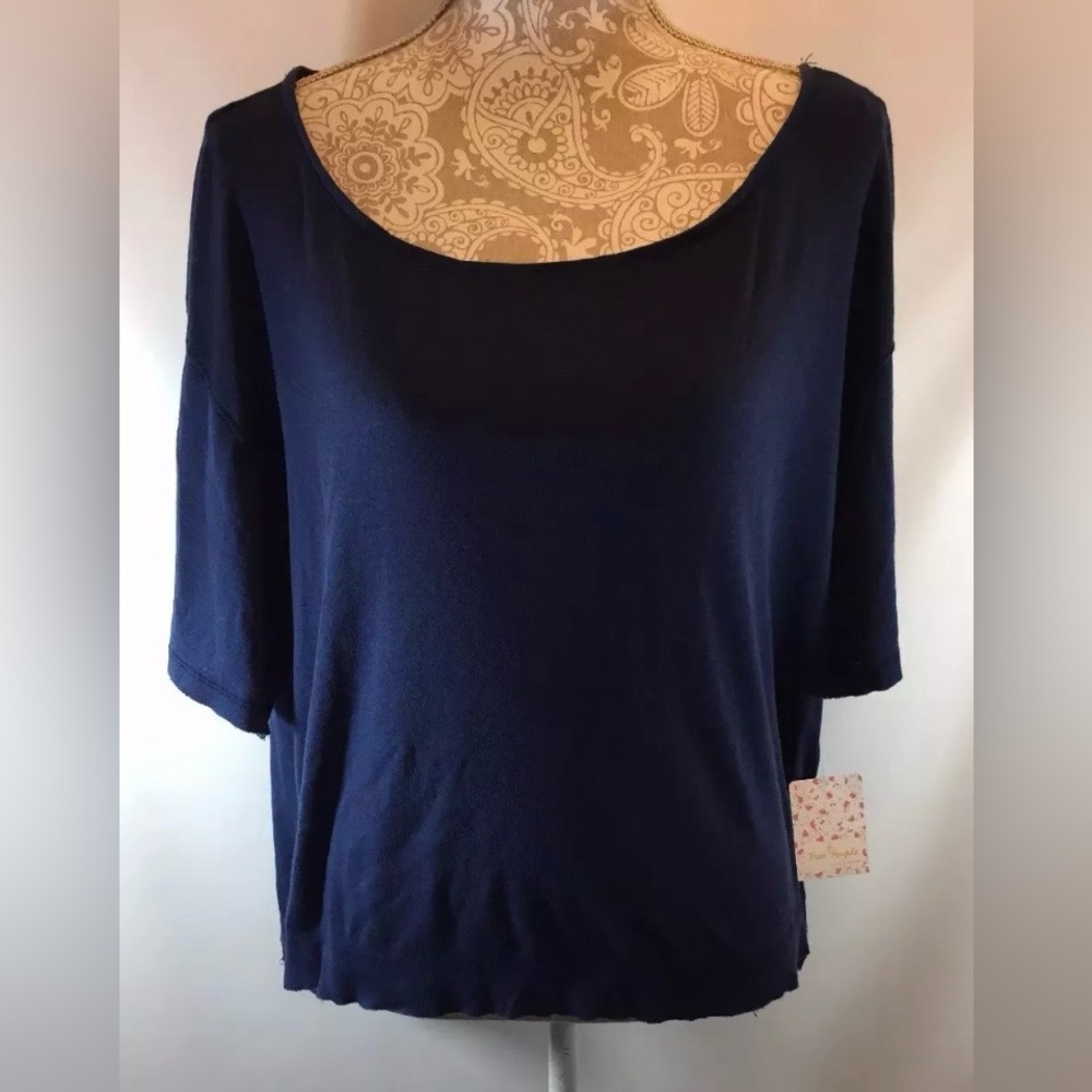 We The Free People Womens Oversized‎ Tee Size S Blue Rough Edge Loose Fit Boho